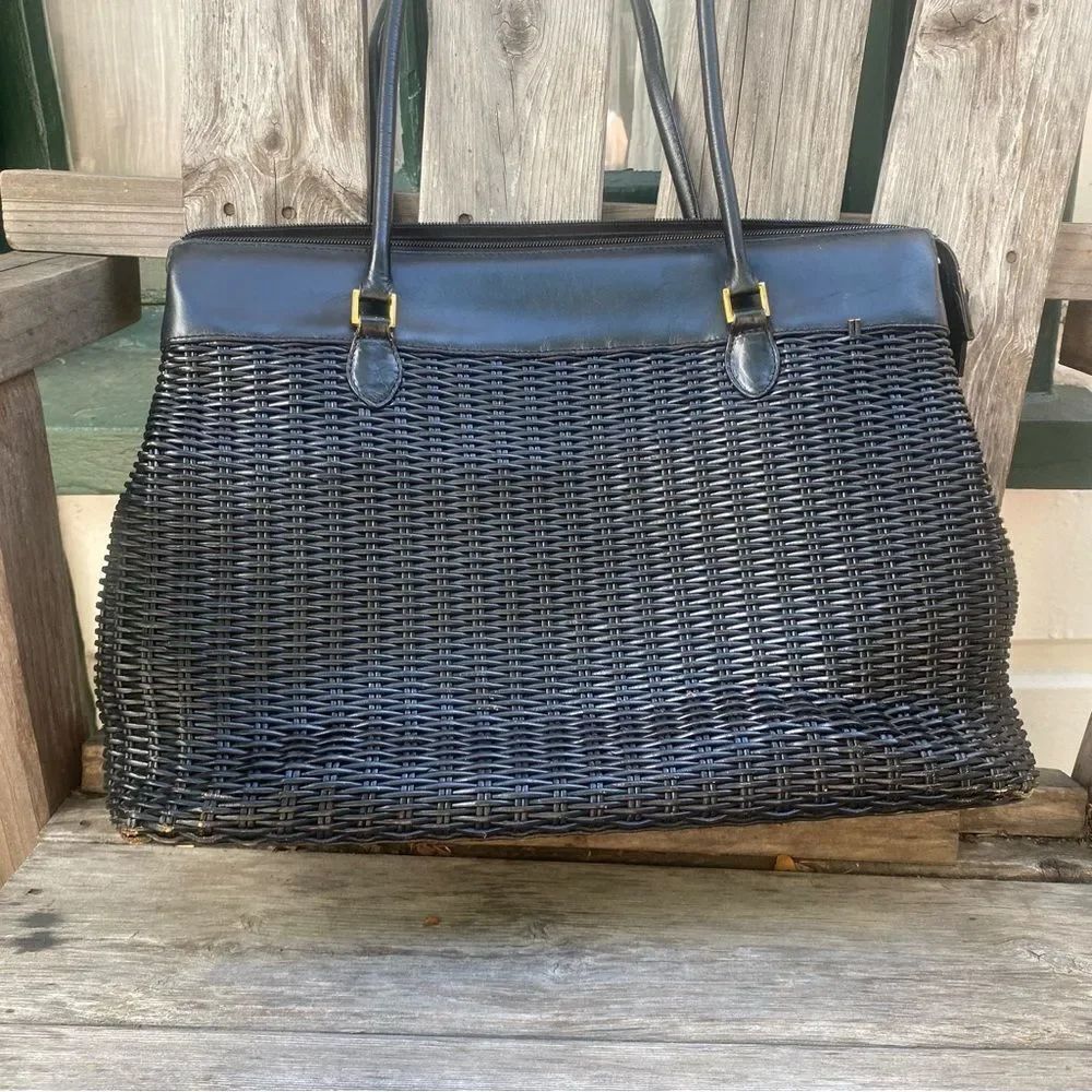 Etienne Aigner Black Woven leather Tote Bag